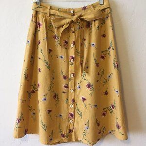 Yellow Floral Linen Skirt
